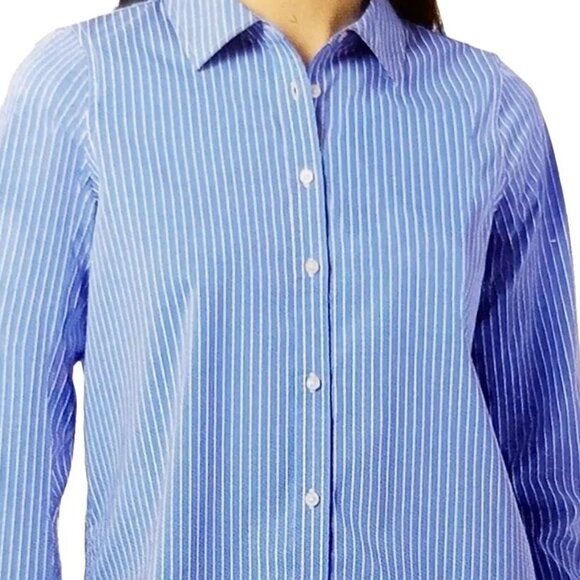 CHAPS Ladies’ Button Up Top Long Sleeve Blouse, Blue Striped , L - Picture 1 of 6